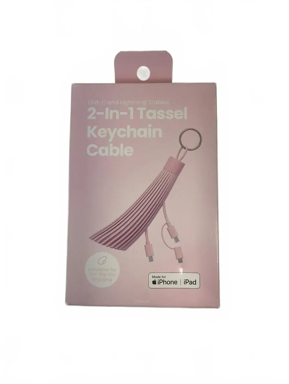 Keychain Charging Cable USB-C Lightning 2-In-1 Tassel for iPhone and iPad NEW